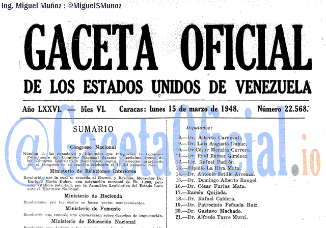 Gaceta Oficial 22568 del 15 Marzo 1948