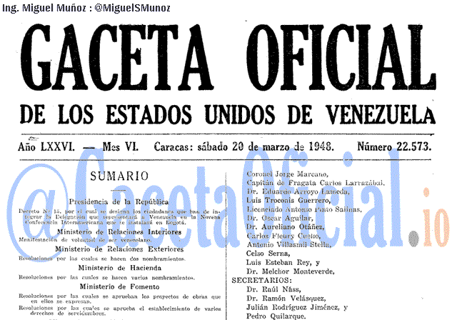 Gaceta Oficial 22573 del 20 Marzo 1948