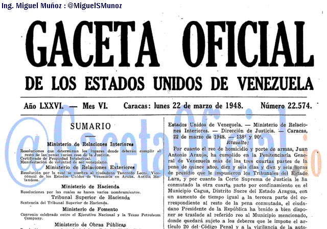 Gaceta Oficial 22574 del 22 Marzo 1948