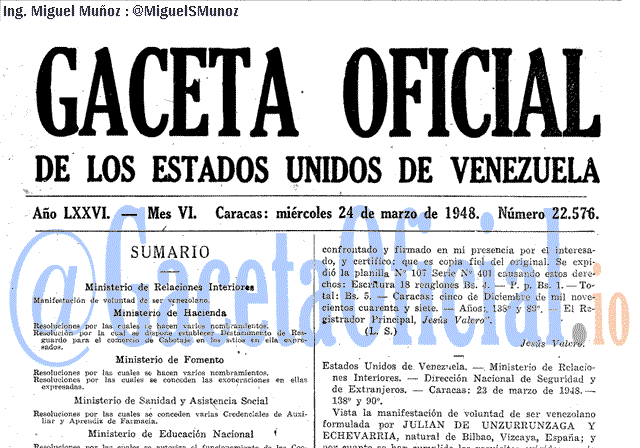 Gaceta Oficial 22576 del 24 Marzo 1948