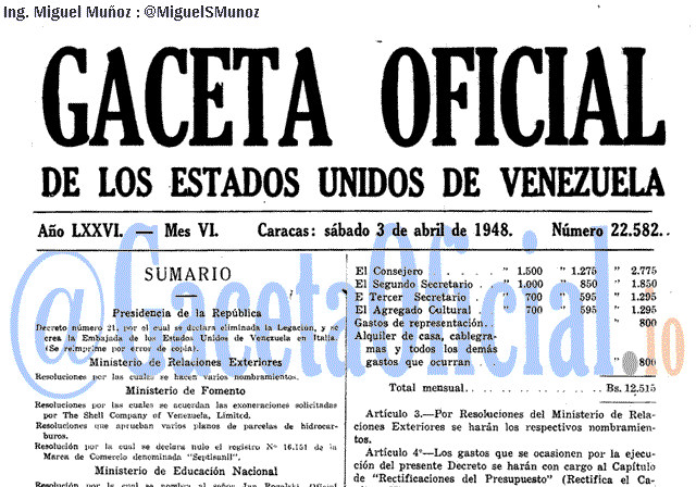 Gaceta Oficial 22582 del 3 Abril 1948