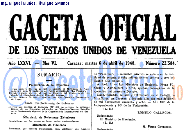 Gaceta Oficial 22584 del 6 Abril 1948