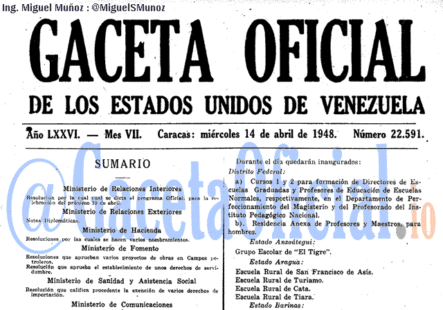 Gaceta Oficial 22591 del 14 Abril 1948