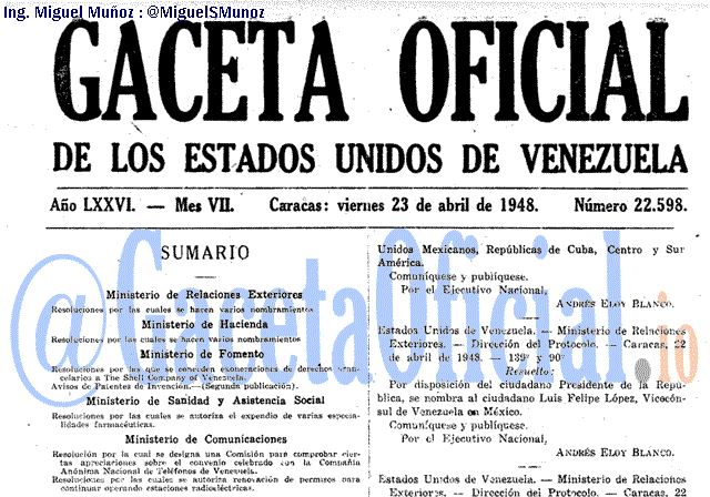Gaceta Oficial 22598 del 23 Abril 1948