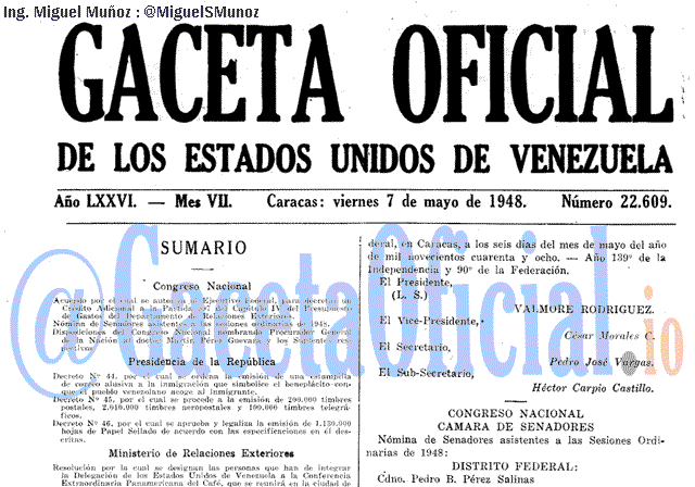 Gaceta Oficial 22609 del 7 Mayo 1948
