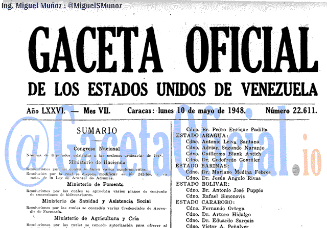Gaceta Oficial 22611 del 10 Mayo 1948