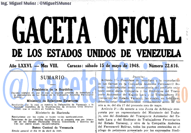 Gaceta Oficial 22616 del 15 Mayo 1948