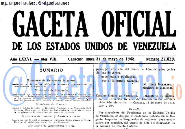 Gaceta Oficial 22629 del 31 Mayo 1948