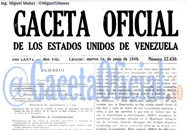 Gaceta Oficial 22630 del 1 Junio 1948