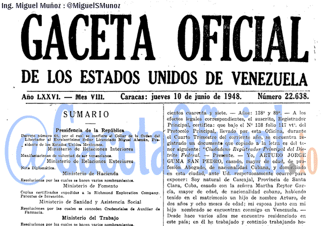 Gaceta Oficial 22638 del 10 Junio 1948