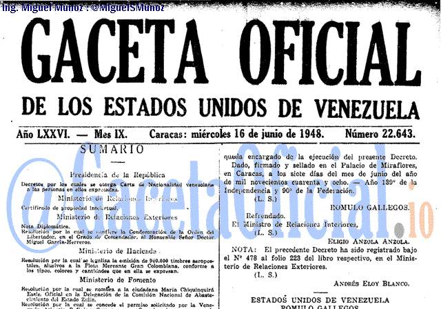 Gaceta Oficial 22643 del 16 Junio 1948