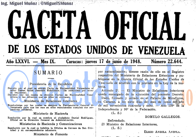 Gaceta Oficial 22644 del 17 Junio 1948