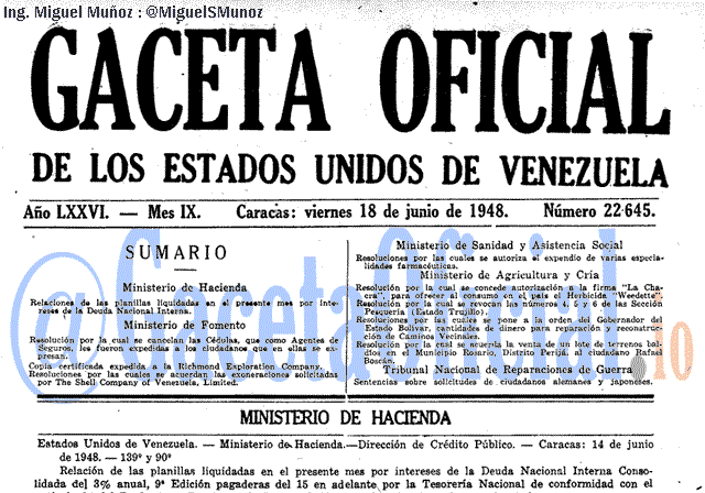 Gaceta Oficial 22645 del 18 Junio 1948