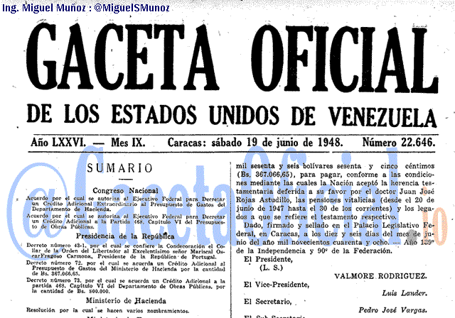 Gaceta Oficial 22646 del 19 Junio 1948