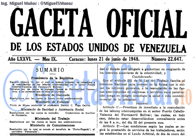 Gaceta Oficial 22647 del 21 Junio 1948