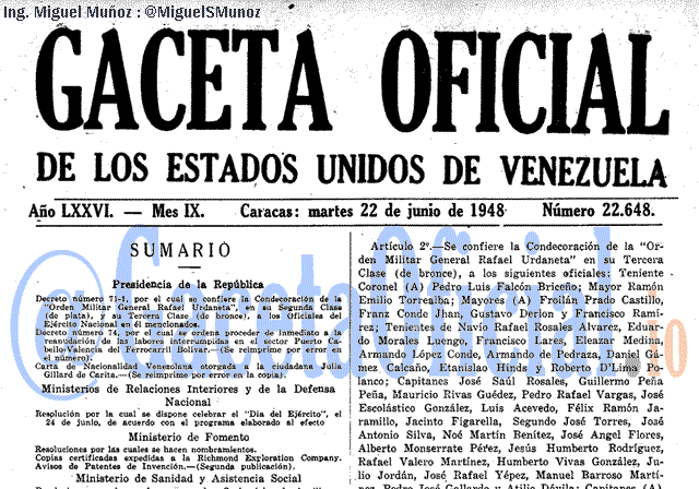 Gaceta Oficial 22648 del 22 Junio 1948