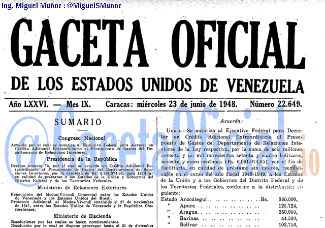 Gaceta Oficial 22649 del 23 Junio 1948