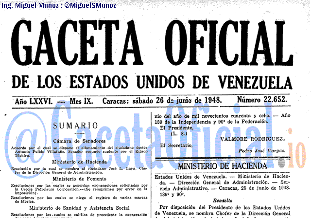 Gaceta Oficial 22652 del 26 Junio 1948