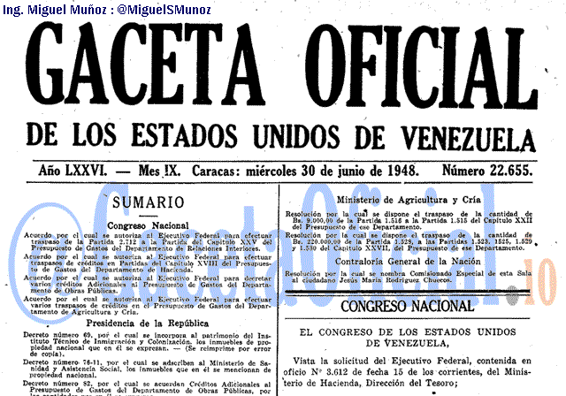 Gaceta Oficial 22655 del 30 Junio 1948