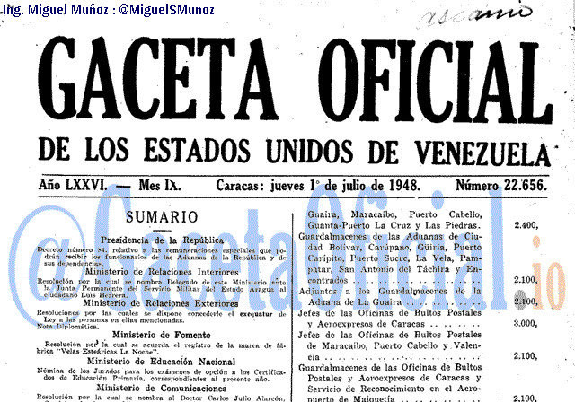 Gaceta Oficial 22656 del 1 Julio 1948