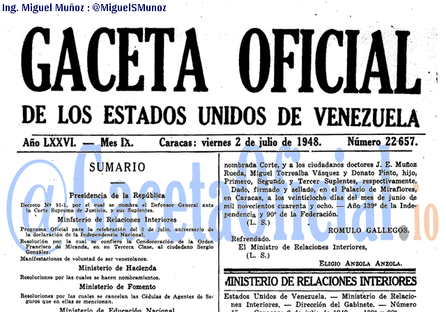 Gaceta Oficial 22657 del 2 Julio 1948
