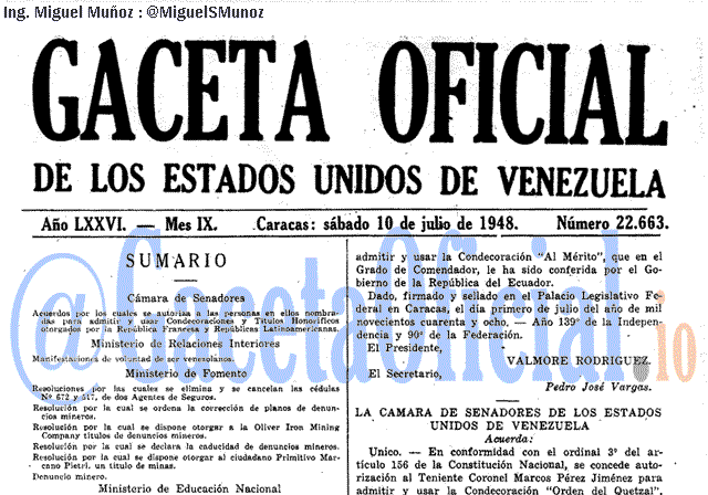 Gaceta Oficial 22663 del 10 Julio 1948