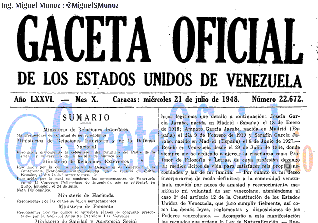 Gaceta Oficial 22672 del 21 Julio 1948