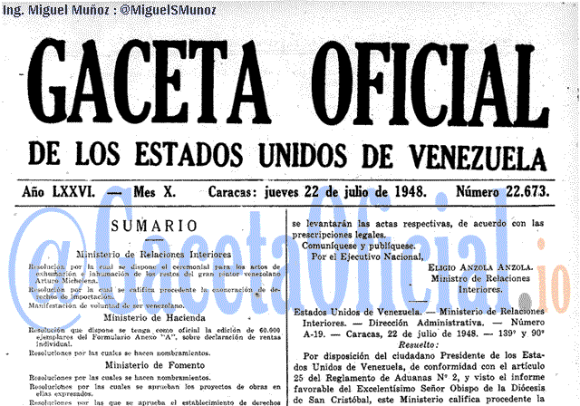 Gaceta Oficial 22673 del 22 Julio 1948