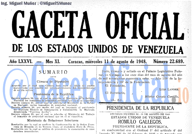 Gaceta Oficial 22689 del 11 Agosto 1948