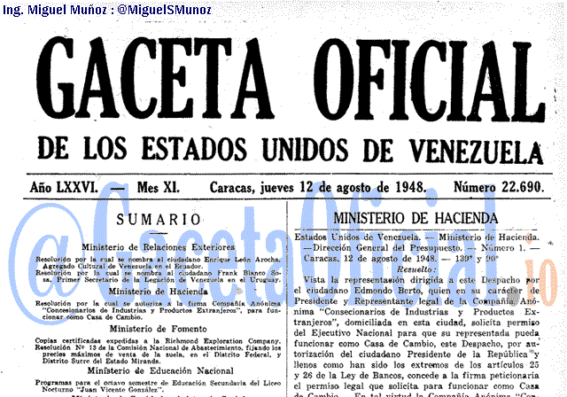 Gaceta Oficial 22690 del 12 Agosto 1948