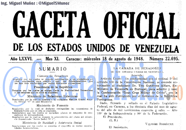 Gaceta Oficial 22695 del 18 Agosto 1948