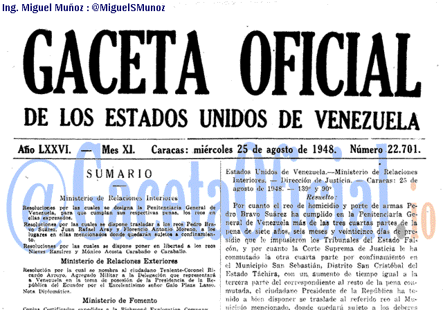 Gaceta Oficial 22701 del 25 Agosto 1948