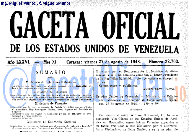 Gaceta Oficial 22703 del 27 Agosto 1948