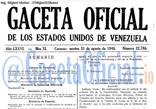 Gaceta Oficial 22706 del 31 Agosto 1948