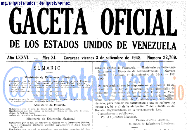 Gaceta Oficial 22709 del 3 Septiembre 1948