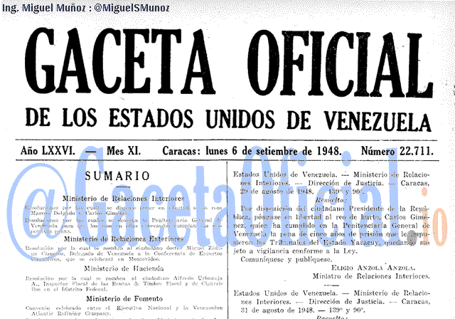 Gaceta Oficial 22711 del 6 Septiembre 1948