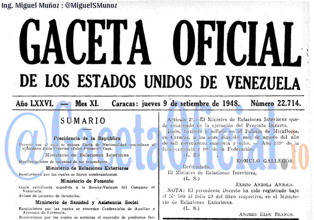 Gaceta Oficial 22714 del 9 Septiembre 1948