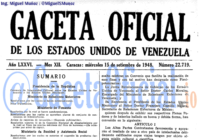 Gaceta Oficial 22719 del 15 Septiembre 1948