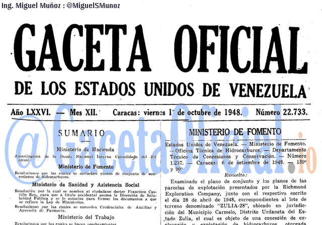 Gaceta Oficial 22733 del 1 Octubre 1948