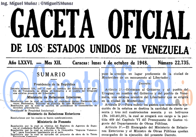 Gaceta Oficial 22735 del 4 Octubre 1948