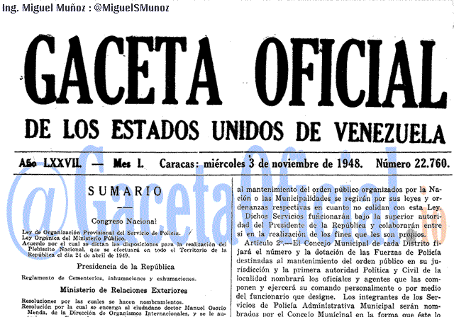 Gaceta Oficial 22760 del 3 Noviembre 1948