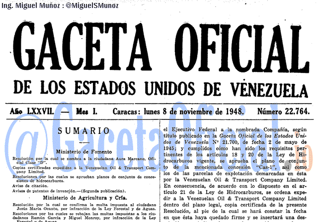 Gaceta Oficial 22764 del 8 Noviembre 1948