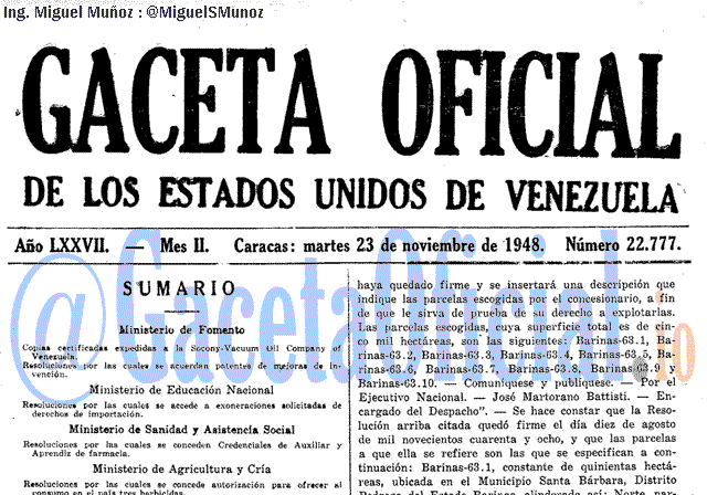 Gaceta Oficial 22777 del 23 Noviembre 1948