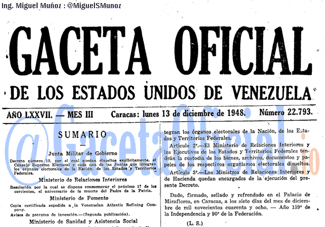 Gaceta Oficial 22793 del 13 Diciembre 1948