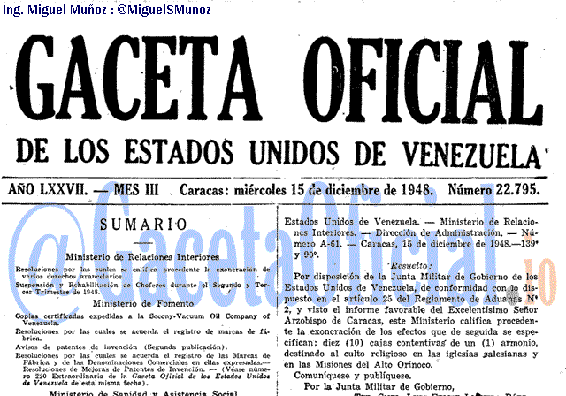 Gaceta Oficial 22795 del 15 Diciembre 1948