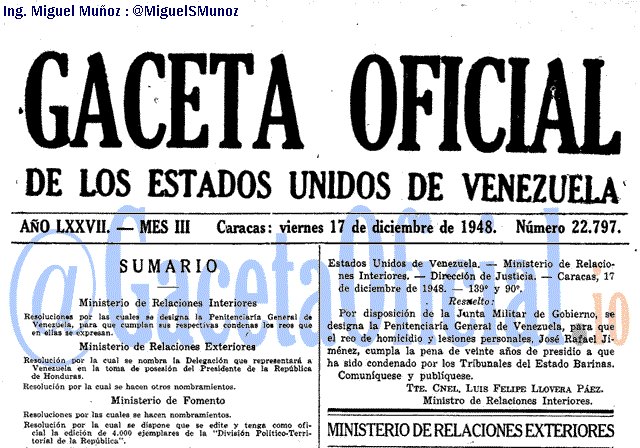 Gaceta Oficial 22797 del 17 Diciembre 1948