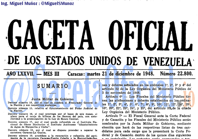 Gaceta Oficial 22800 del 21 Diciembre 1948