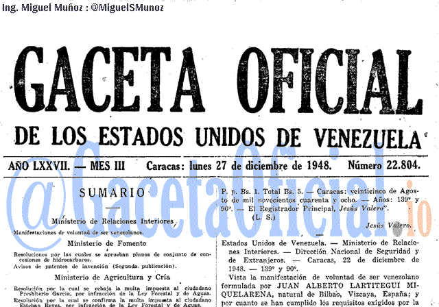 Gaceta Oficial 22804 del 27 Diciembre 1948