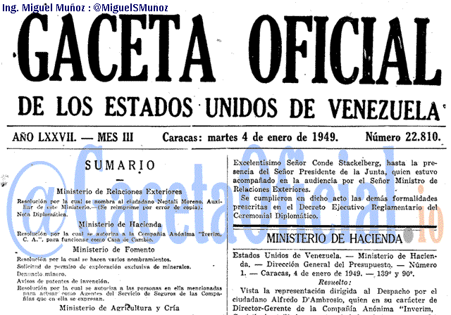 Gaceta Oficial 22810 del 4 Enero 1949