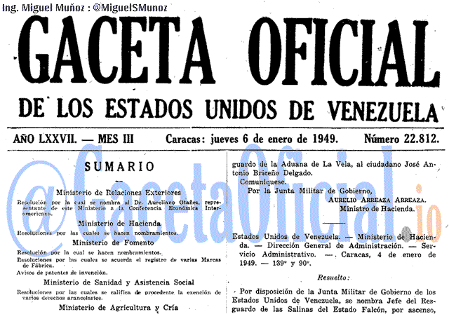 Gaceta Oficial 22812 del 6 Enero 1949